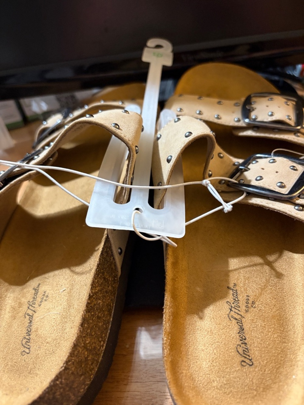 Universal Thread Tan Studded Suede Slide Sandals